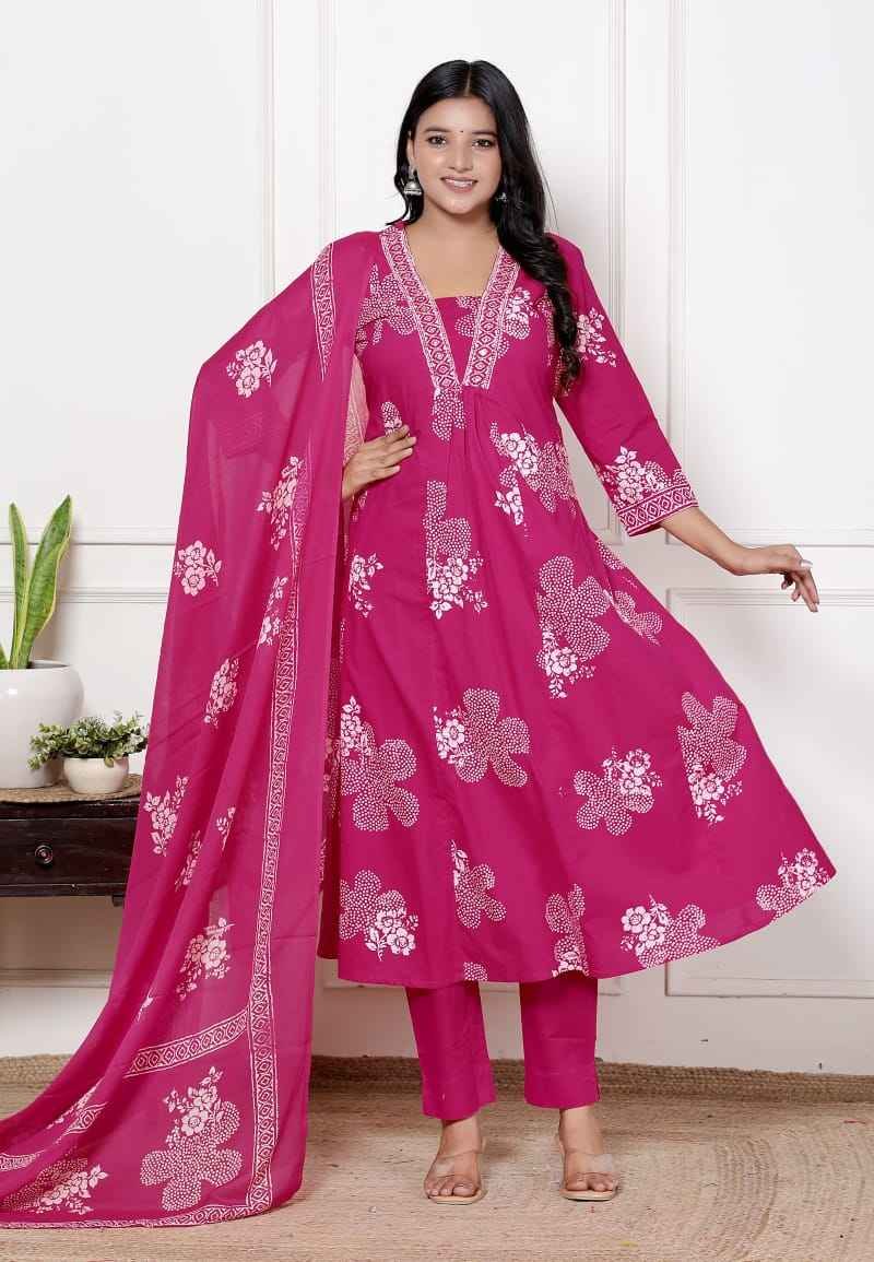 Pink  Bloom Cotton Anarkali Set